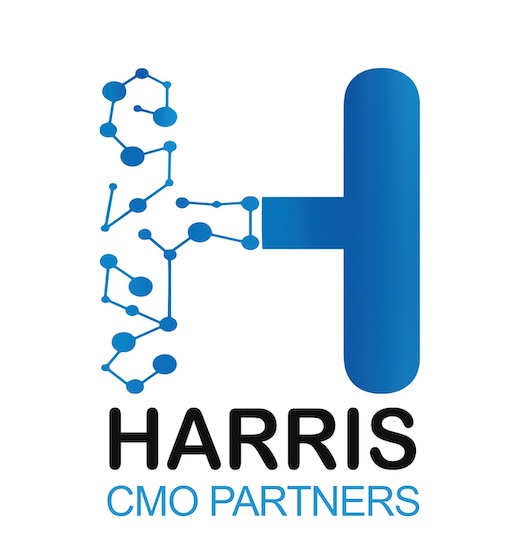 Blue vertical logo of Harris CMO Partners