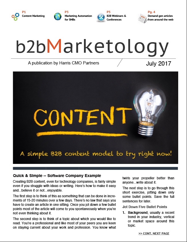 B2B Marketology, July 2017, from Harris CMO Partners